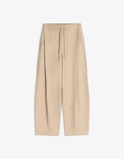 Bershka Balloon fit felt texture trousers with darts in stone - view 1