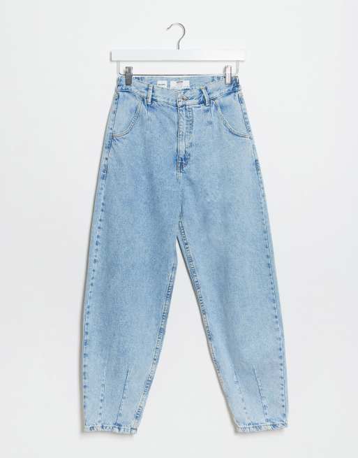 Bershka balloon fit jean in acid wash blue