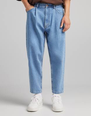 Bershka balloon fit jeans in blue - ASOS Price Checker