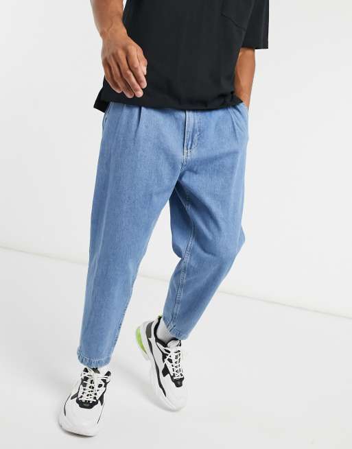 Bershka balloon fit jeans in mid blue ASOS