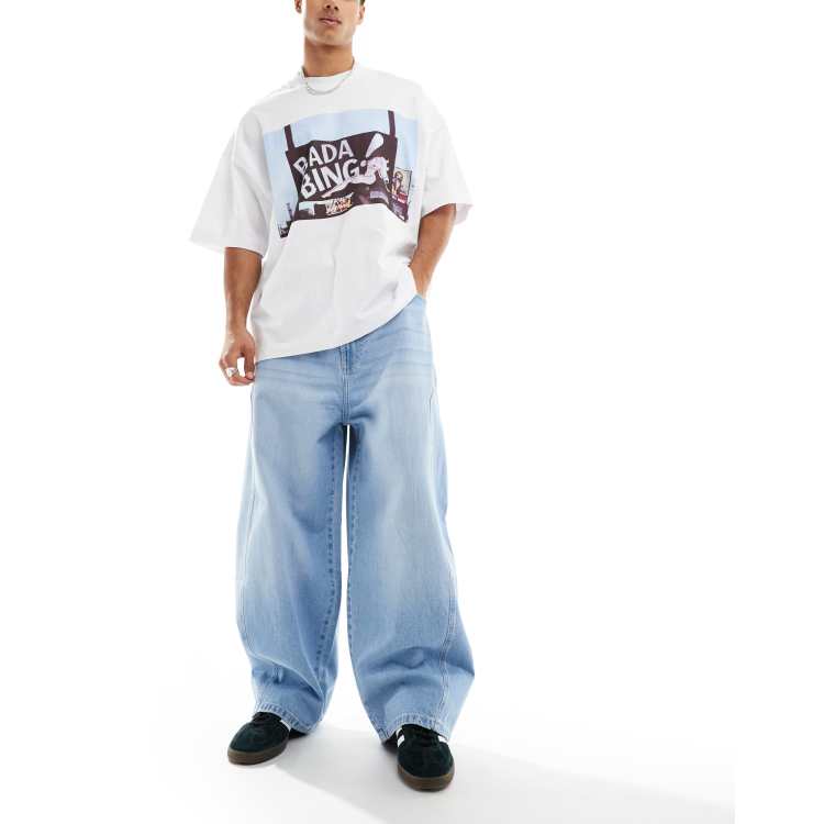 Bershka｜balloon バルーン紐付きジーンズ ズボン Bershka balloon fit jeans with seam detail in blue | ASOS