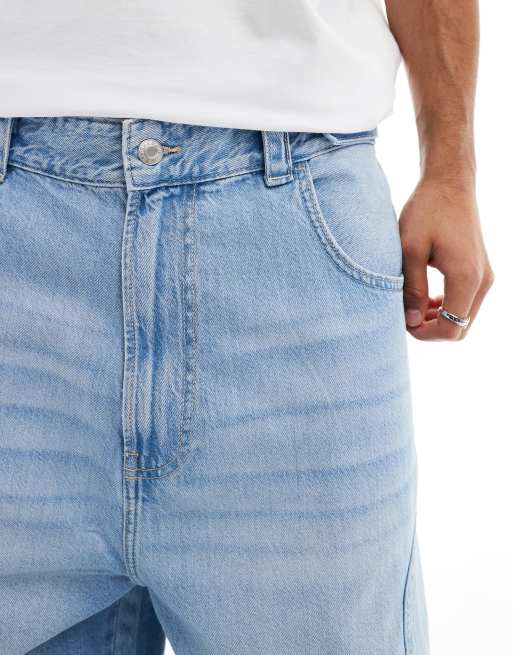 Bershka balloon fit jeans with seam detail in blue | ASOS