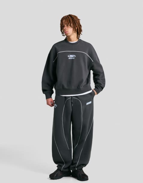 Bershka Balloon fit printed trousers in grey - view 1