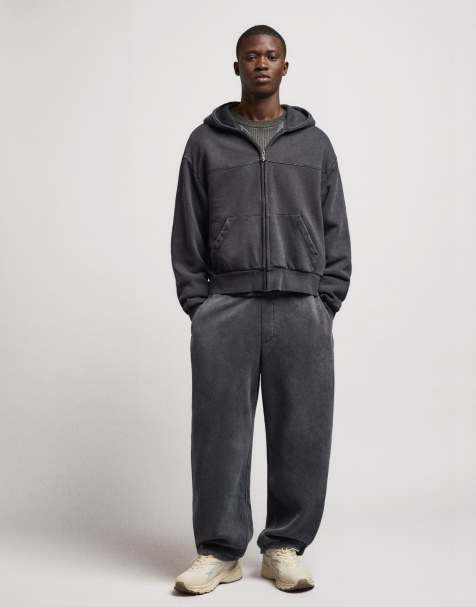 Bershka Balloon fit Tracksuit bottoms in wash grey - view 1