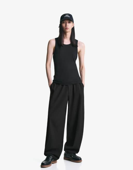Bershka Balloon fit trousers in black