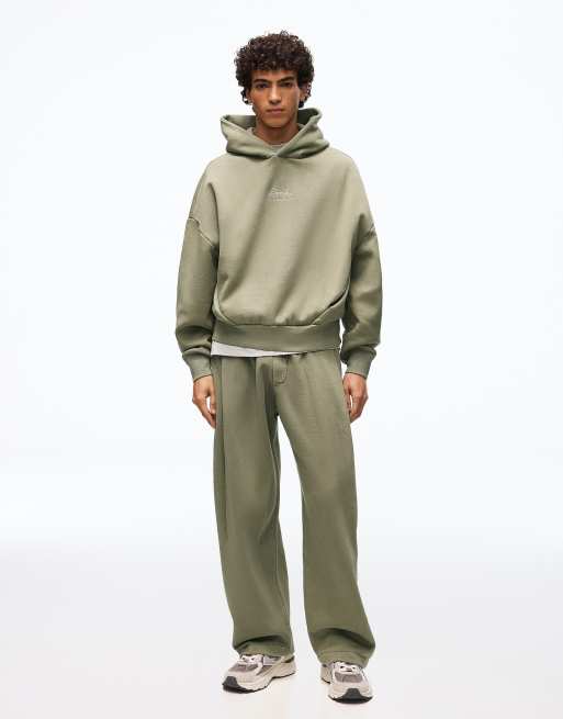 Bershka Balloon fit washed joggers with pleats in khaki, 5 of 7