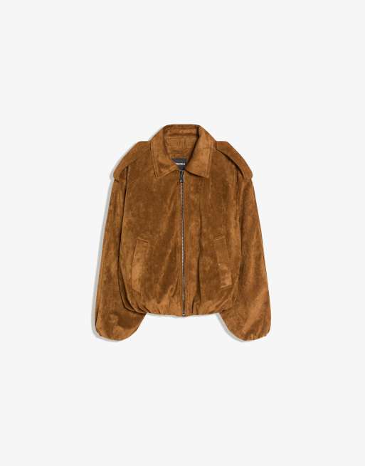 Bershka – Balloon – Jacke aus Wildlederimitat in Kamelbraun, 4 von 4