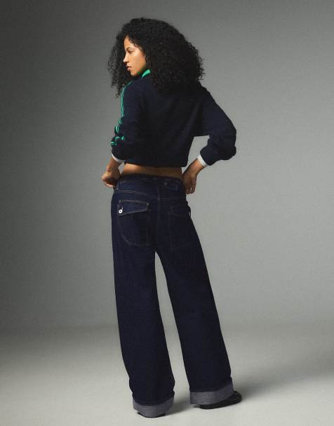 Bershka Balloon-Jeans mit Schnalle hinten in Blau - view 1