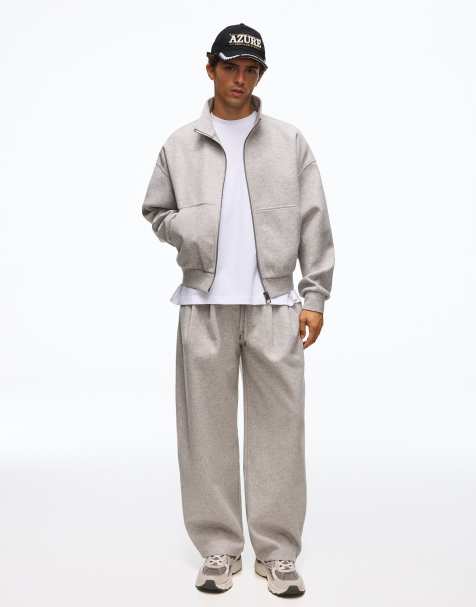 Bershka Balloon pleated tailored trousers in light grey - view 1
