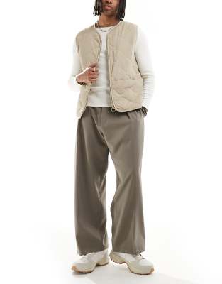 Bershka Balloon Tailored Pants In Neutral