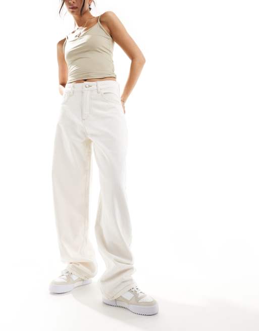 Bershka – Balonowe jeansy z szerokimi nogawkami i wysokim stanem w kolorze ecru