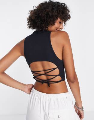lace up back tank top