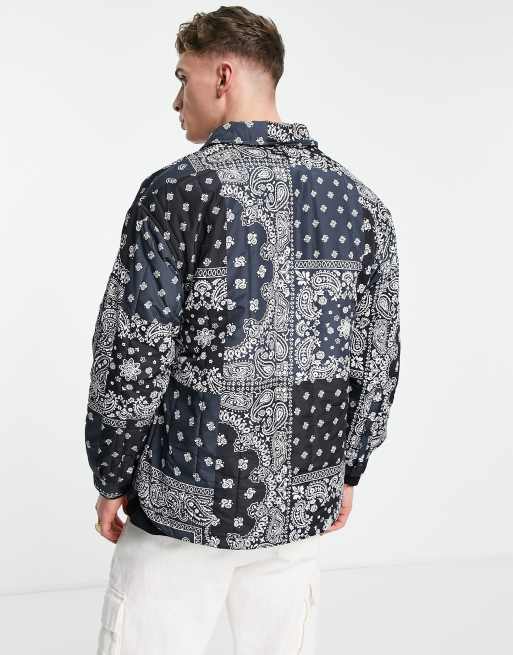 Bershka bandana print padded jacket in black