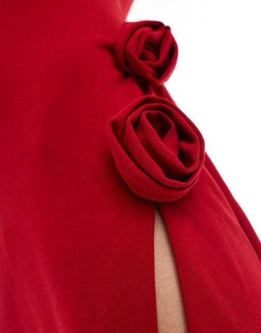 Bershka bandeau flower applique mini dress in red, 2 of 4