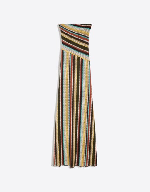 bershka striped midi dress Bershka + Striped Dress with Belt