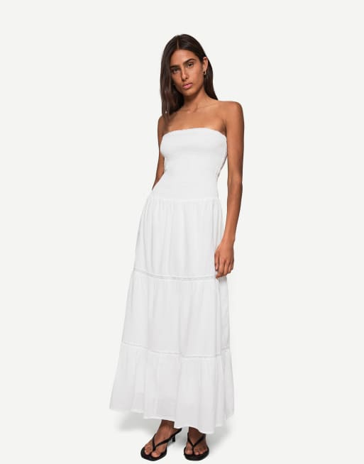 Bershka bandeau midi dress in white - WHITE