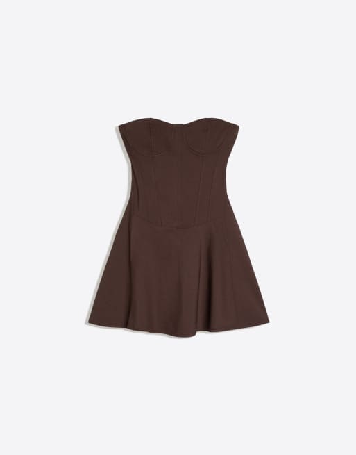 Bershka Bandeau mini dress in brown, 5 of 5