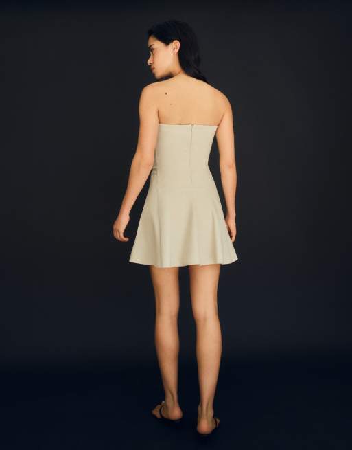 Bershka bandeau-minikjole i beige, 3 af 5