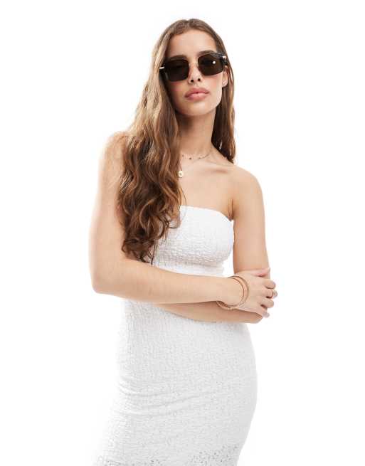 ベストプライス D→A:WHITE Bershka bandeau shirred bodycon maxi dress in white | ASOS