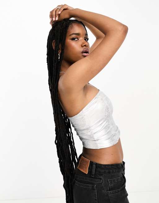 Bershka - Bandeau-top in metallic zilver
