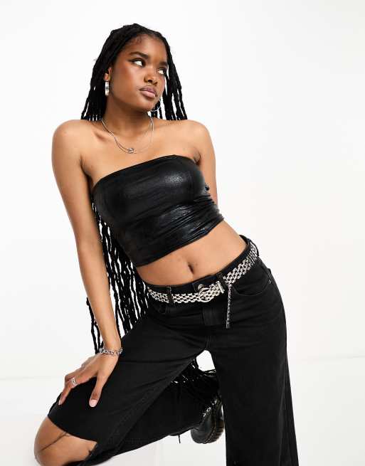 Bershka - Bandeau-top in metallic zwart