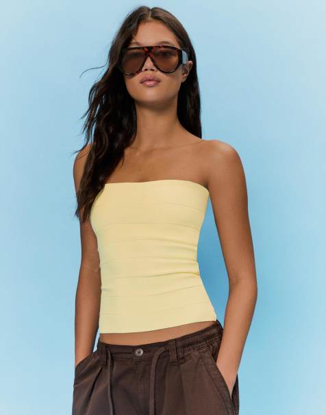 Bershka Bandeau top in yellow - view 1