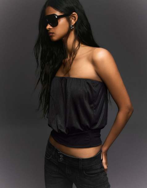 Bershka - Bandeau-top met ballondesign in zwart - view 1