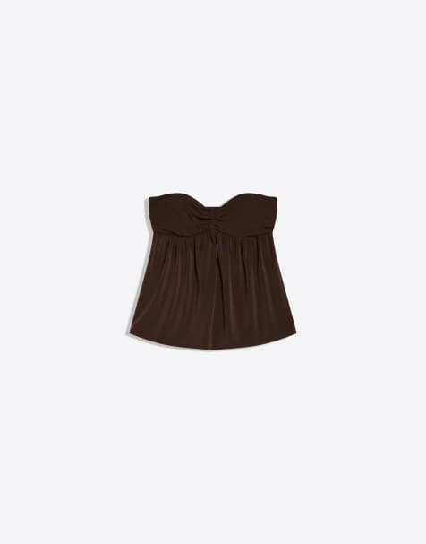 Bershka - Bandeau-top met geknoopt detail aan de achterkant in bruin - view 1
