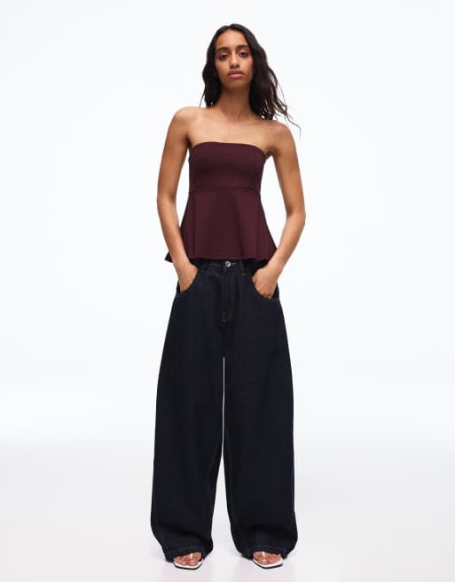 Bershka - Bandeau-top met peplum in paars, 2 van 4