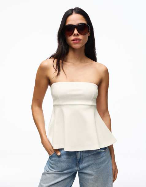 Bershka - Bandeau-top met peplum in wit - view 1