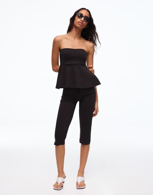 Bershka - Bandeau-top met peplum in zwart, 2 van 4