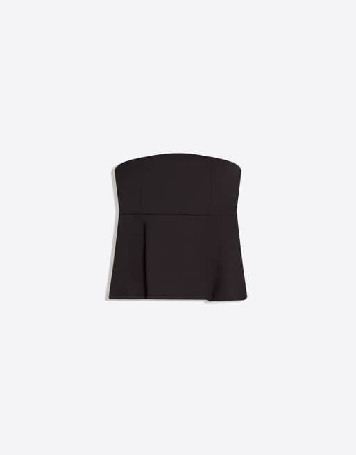 Bershka - Bandeau-top met peplum in zwart, 4 van 4