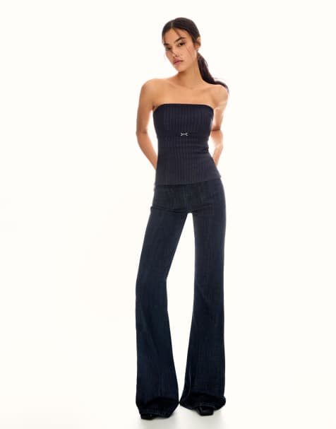 Bershka - Bandeau-top met riem in marineblauw - view 1