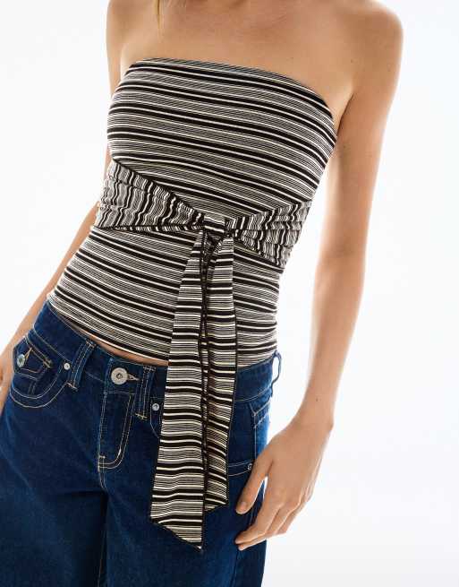 Bershka - Bandeau-top met strikdetail in zwart en wit, 2 van 4
