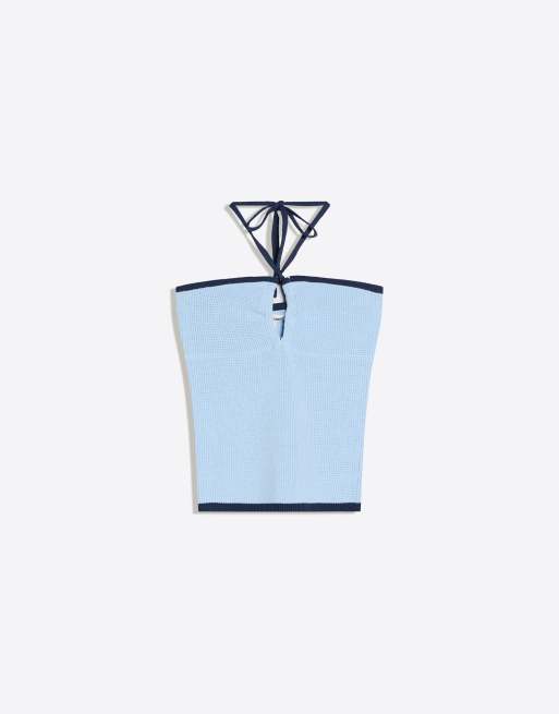 Bershka bandeau top van knit in lichtblauw, 5 van 5