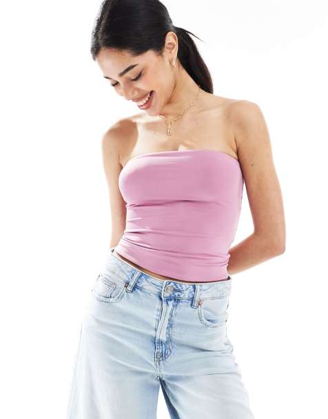 Bershka - Bandeau-top van polyamide in lichtroze - view 1