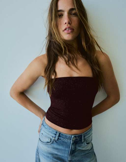 Bershka - Bandeautop met glitter in zwart, 2 van 5