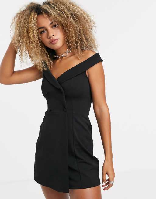 Bershka bardot mini dress in black