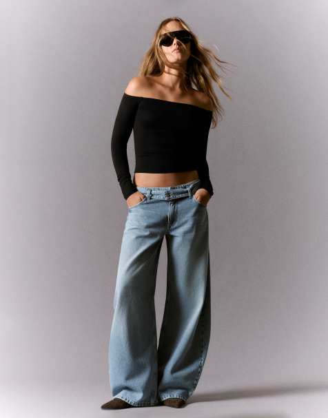 Bershka Bardot neck long-sleeve t-shirt in black - view 1