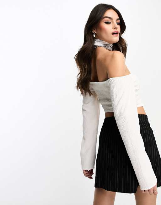 White Bardot Sheer Sleeve Corset Top, Tops