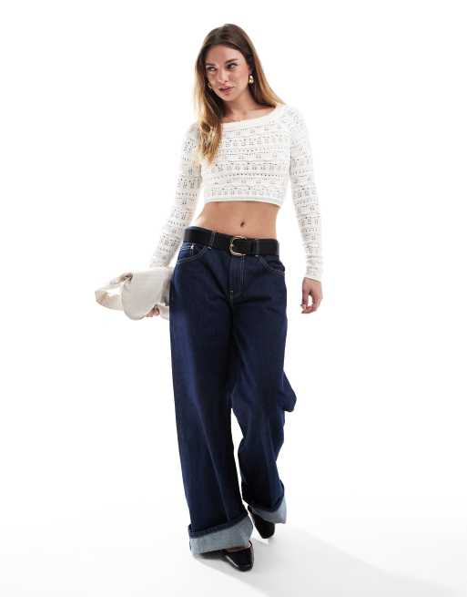 Bershka – Bardzo luźny top z dzianiny o splocie warkoczowym, z dekoltem bardot, w kolorze ecru