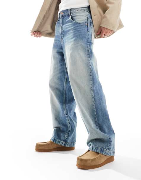 Bershka – Bardzo szerokie jeansy w spranym niebieskim kolorze - view 1