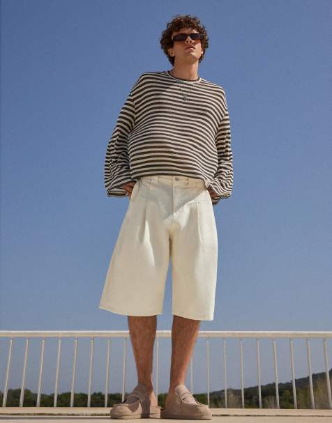 Bershka Barrel bermuda shorts with darts in ecru - view 1