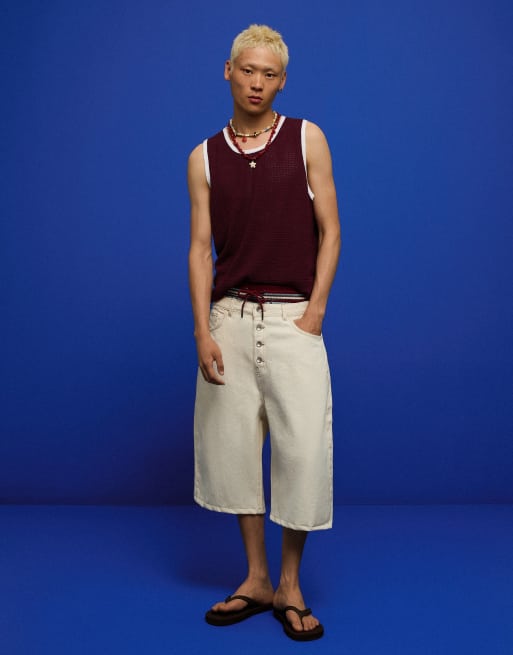 Bershka barrel denim bermuda short in ecru, 2 van 4