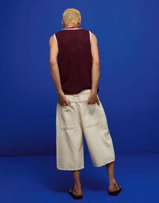 Bershka barrel denim bermuda short in ecru, 3 van 4