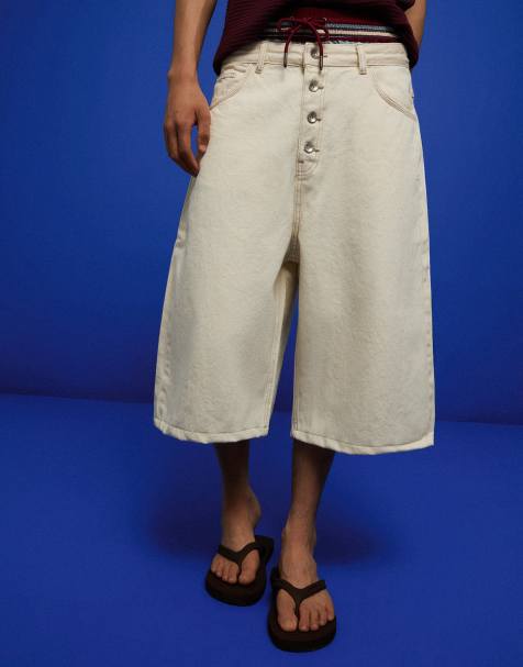 Bershka barrel denim bermudashorts i ecru - view 1