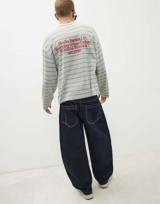 Bershka Barrel fit jeans i blå, 3 af 5