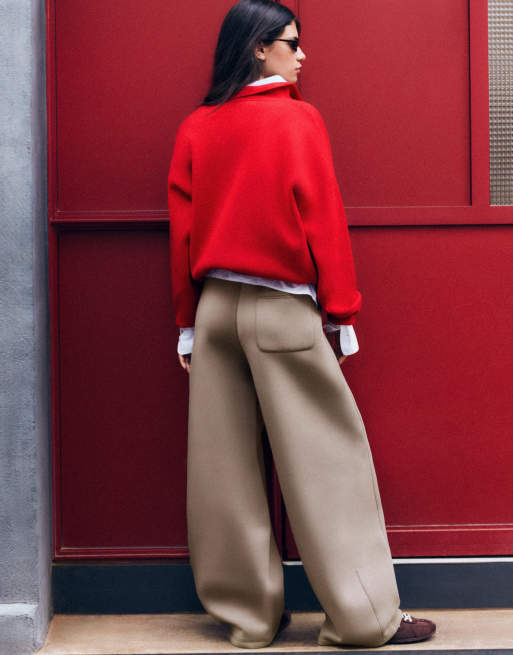Bershka Barrel fit trousers in beige, 3 of 5