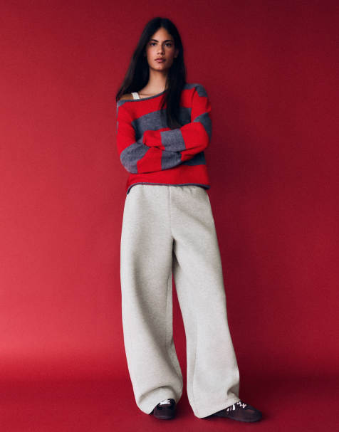 Bershka Barrel fit trousers in light grey - view 1