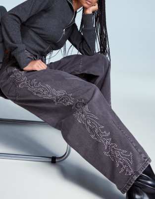 Bershka - Barrel-Hose in Grau mit schimmernden Details